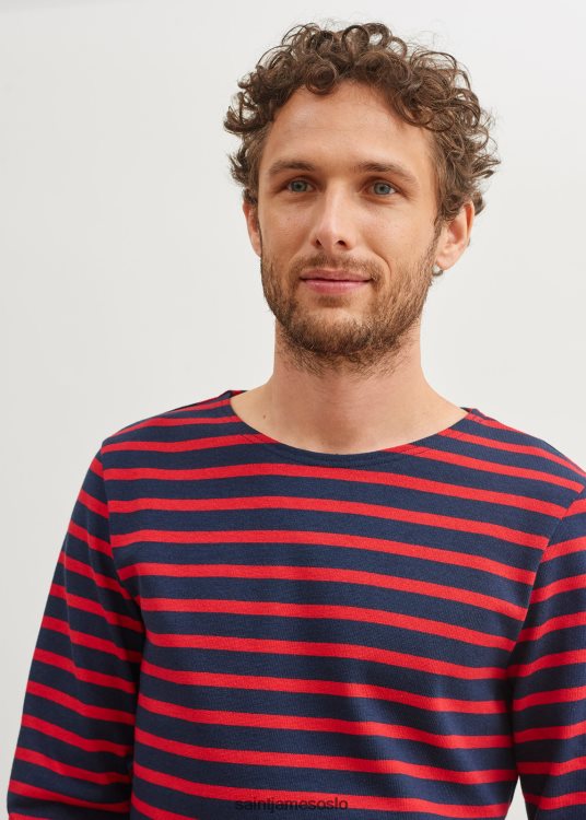 original bretonsk skjorte tungvektsbomull Saint James meridien moderne marine/rød unisex 8ZH04V161