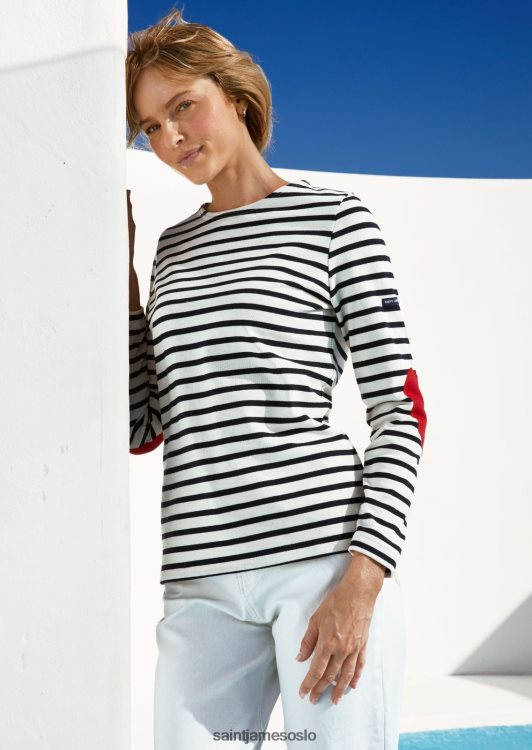 stripet skjorte med hjertealbuelapper Saint James vaujany ecru/marine unisex 8ZH04V17