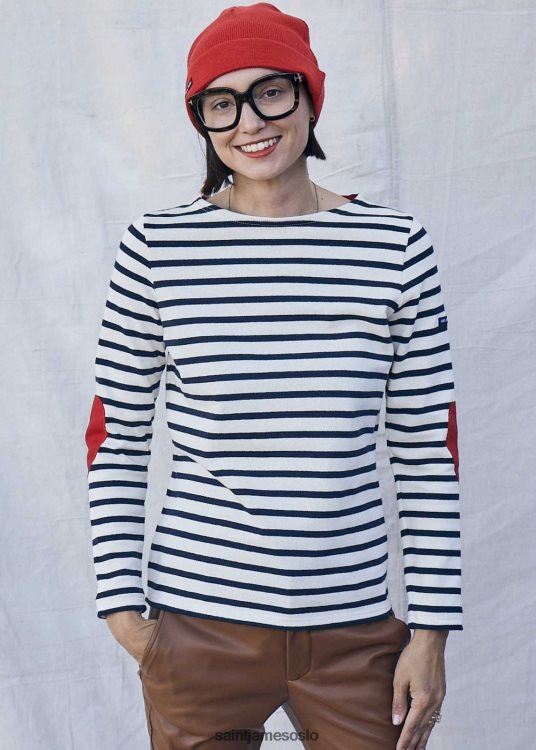 stripet skjorte med hjertealbuelapper Saint James vaujany ecru/marine unisex 8ZH04V17