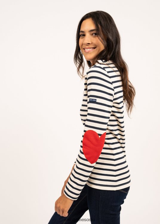 stripet skjorte med hjertealbuelapper Saint James vaujany ecru/marine unisex 8ZH04V17