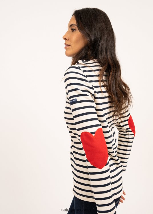 stripet skjorte med hjertealbuelapper Saint James vaujany ecru/marine unisex 8ZH04V17