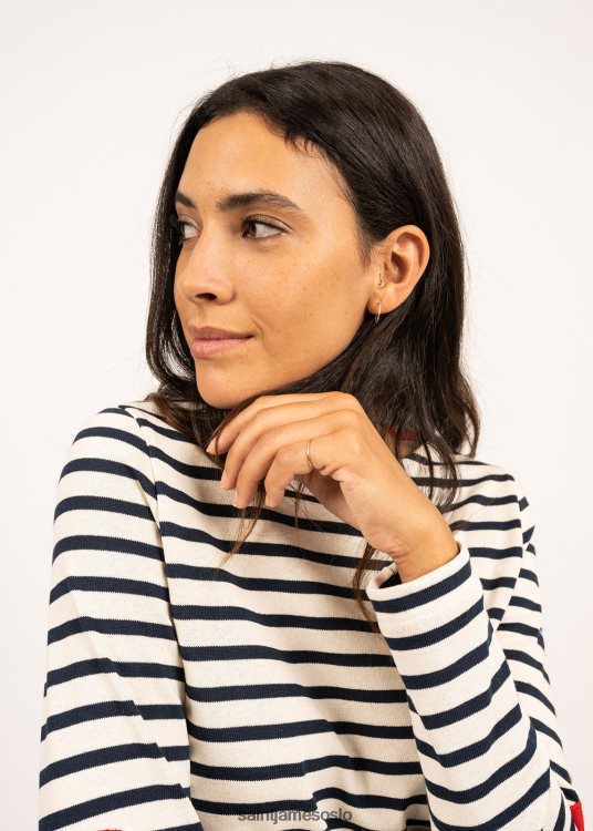 stripet skjorte med hjertealbuelapper Saint James vaujany ecru/marine unisex 8ZH04V17