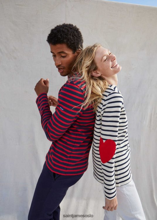 stripet skjorte med hjertealbuelapper Saint James vaujany ecru/marine unisex 8ZH04V17