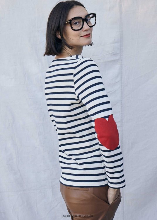 stripet skjorte med hjertealbuelapper Saint James vaujany ecru/marine unisex 8ZH04V17