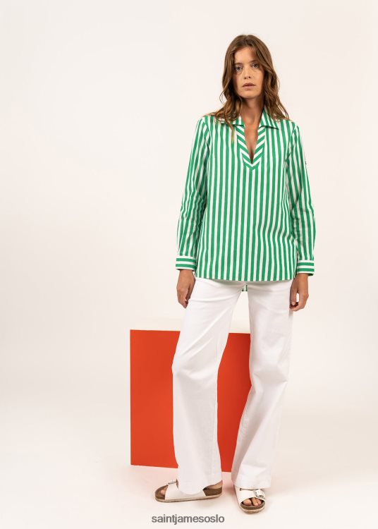 stripete bluse med lange ermer Saint James emy hvit/grønn unisex 8ZH04V5
