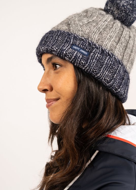 strukturstrikket colorblock lue med pom pom Saint James omoa grå/blekkblå unisex 8ZH04V126