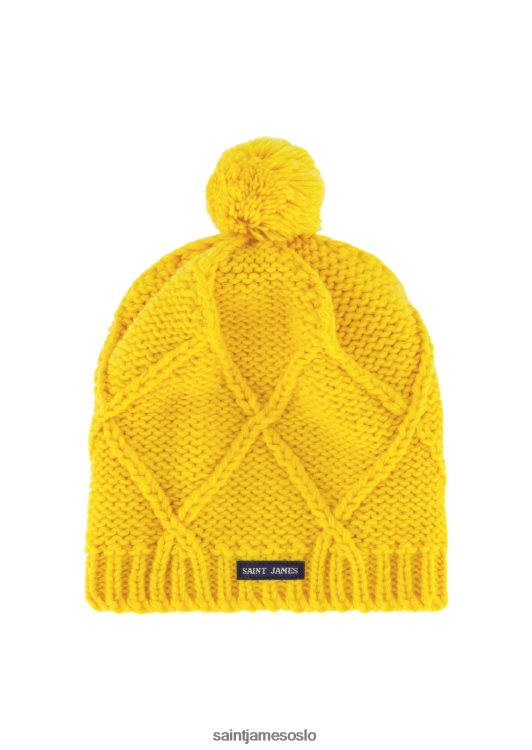 strukturstrikket lue med pom pom Saint James andes gul unisex 8ZH04V124