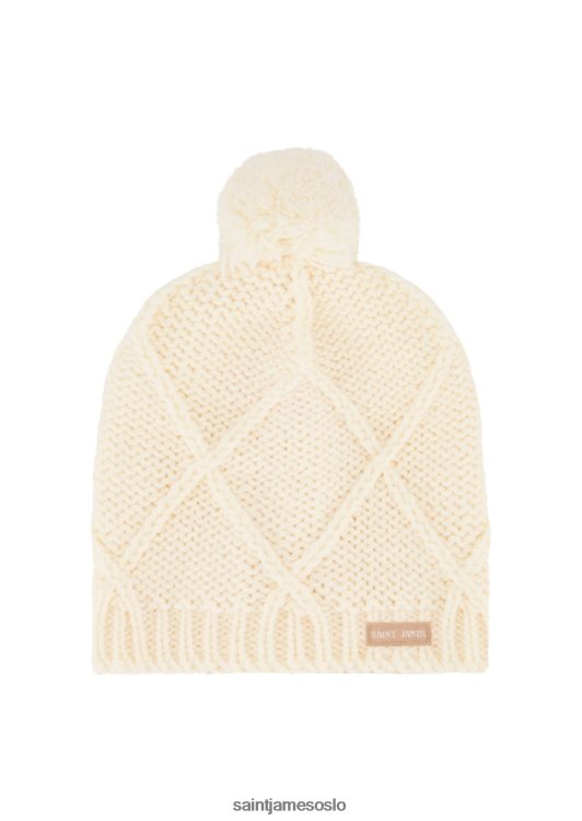 strukturstrikket lue med pom pom Saint James andes vinterhvit unisex 8ZH04V125