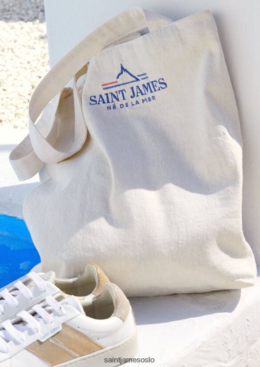 tote bag i resirkulert bomull Saint James stripete veske ecru/kongeblå unisex 8ZH04V1