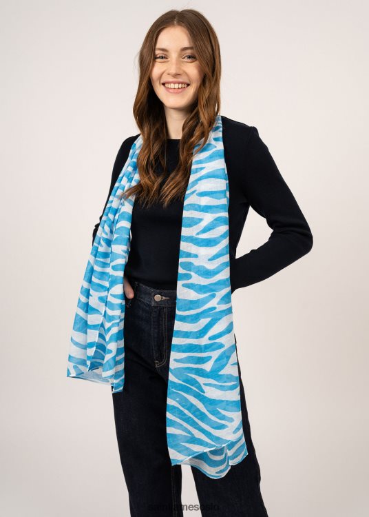 sebramotiv rektangulært oversize skjerf Saint James sebra skjerf hvit/lyseblå unisex 8ZH04V128