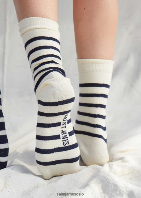 stripete sokker Saint James pieds rayes ecru/marine unisex 8ZH04V26
